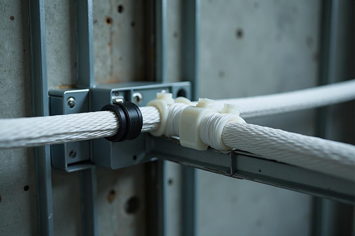 Nylon cable ties bundling site wiring on a construction project