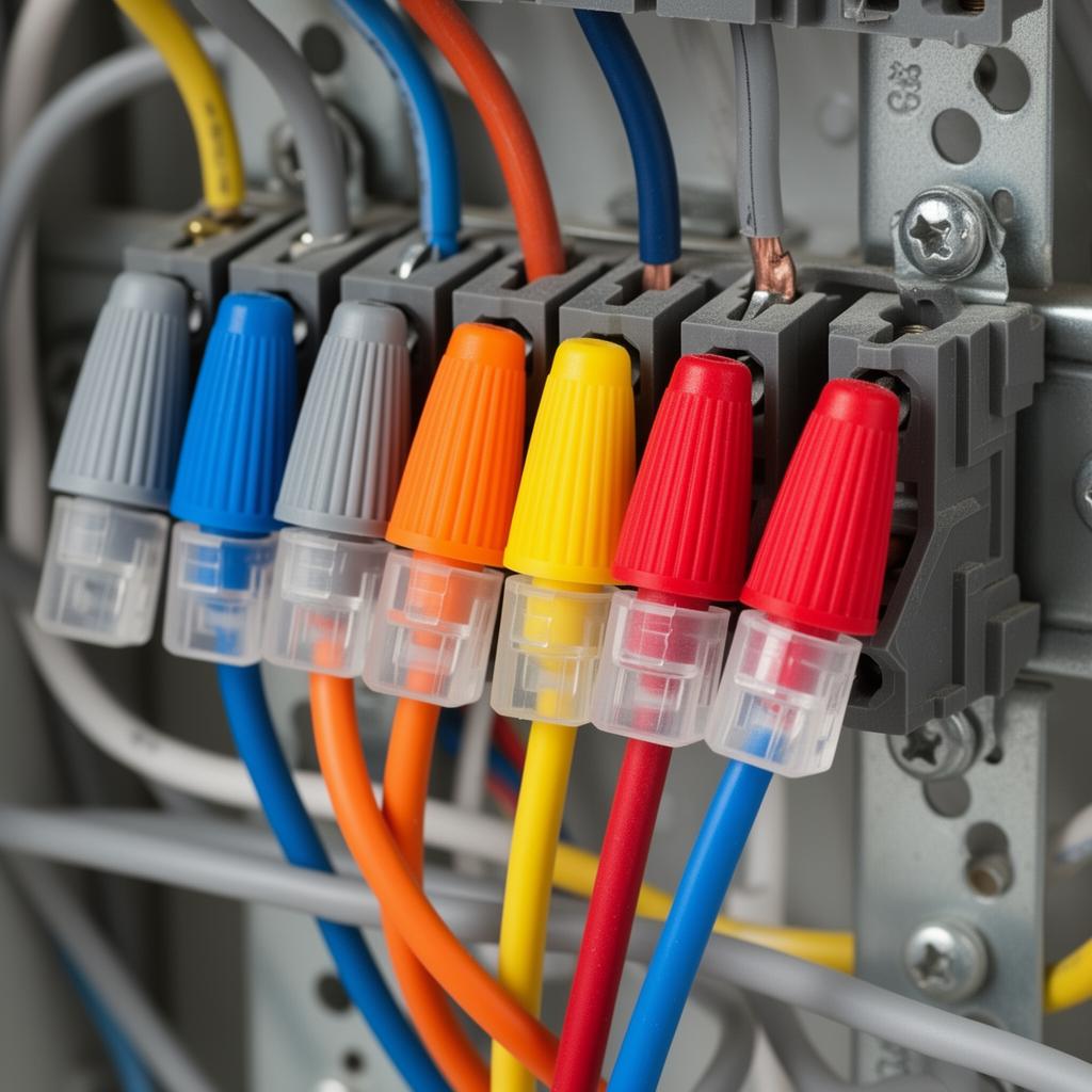 Wire nut connectors and close end connectors inside an electrical panel